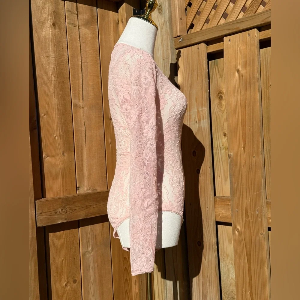 🆕 ZIMMERMANN 🧿 NWT Lace Long Sleeve Bodysuit, Blush - Sz 0 US 4